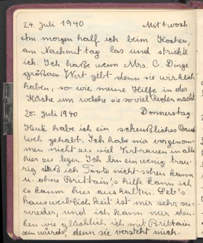 Elisabeth Orsten’s diary entry 24 July 1940 from the Papers of Elisabeth Orsten [1927–2021] 